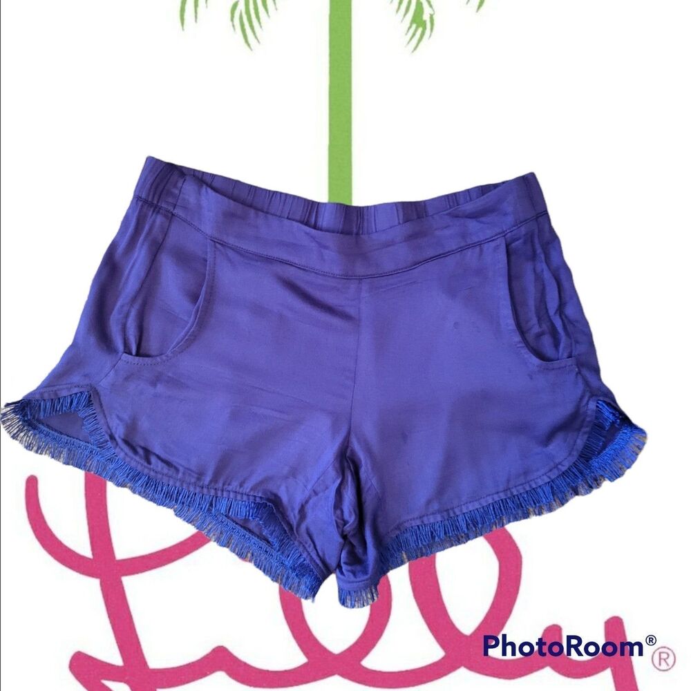 Lilly Pulitzer Cocoa Fringe Trim Knit Shorts Size XS Royal Blue Elastic Waist